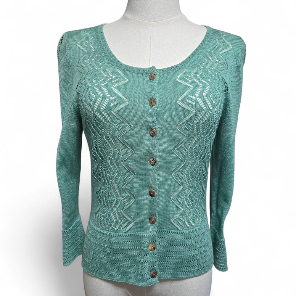 Peruvian Connection Chacolace Cardigan Sweater Pima Cotton Caribe‎ XS